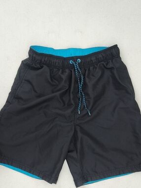 Faded Glory Black Swim Trunks with Turquoise Accent